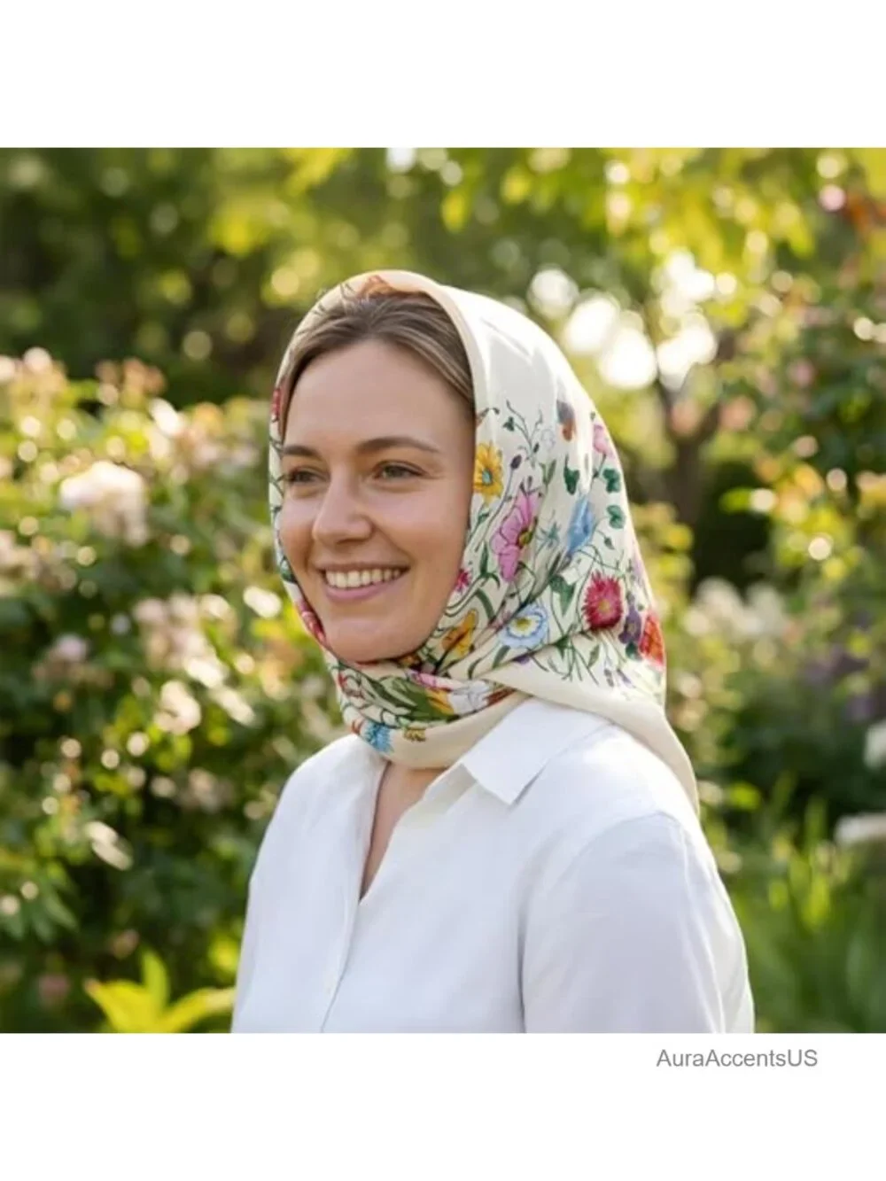 35x35 Square Silk Feel Lightweight Floral Scarf for Women